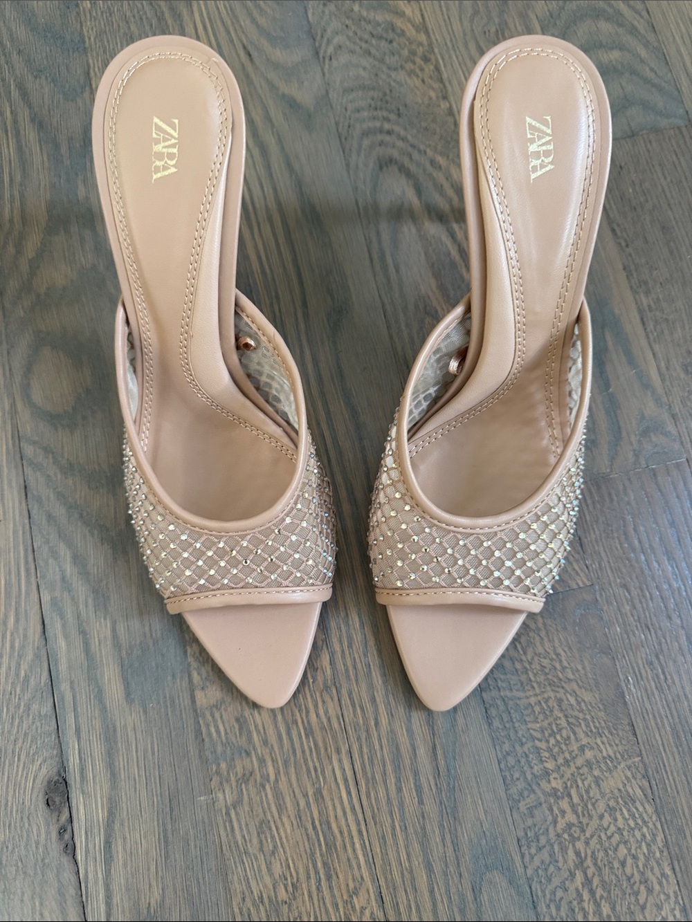 Zara Nude Beaded Slide Mules